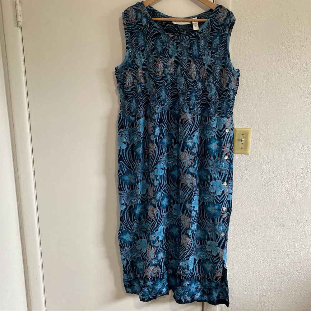 French Laundry Floral Boho Midi Dress Smocked‎ Sleeveless Rayon XL